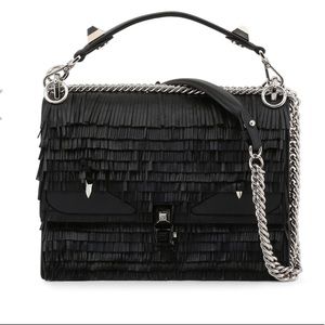 Fendi Kan Fringe Black Leather Shoulder Bag NWT